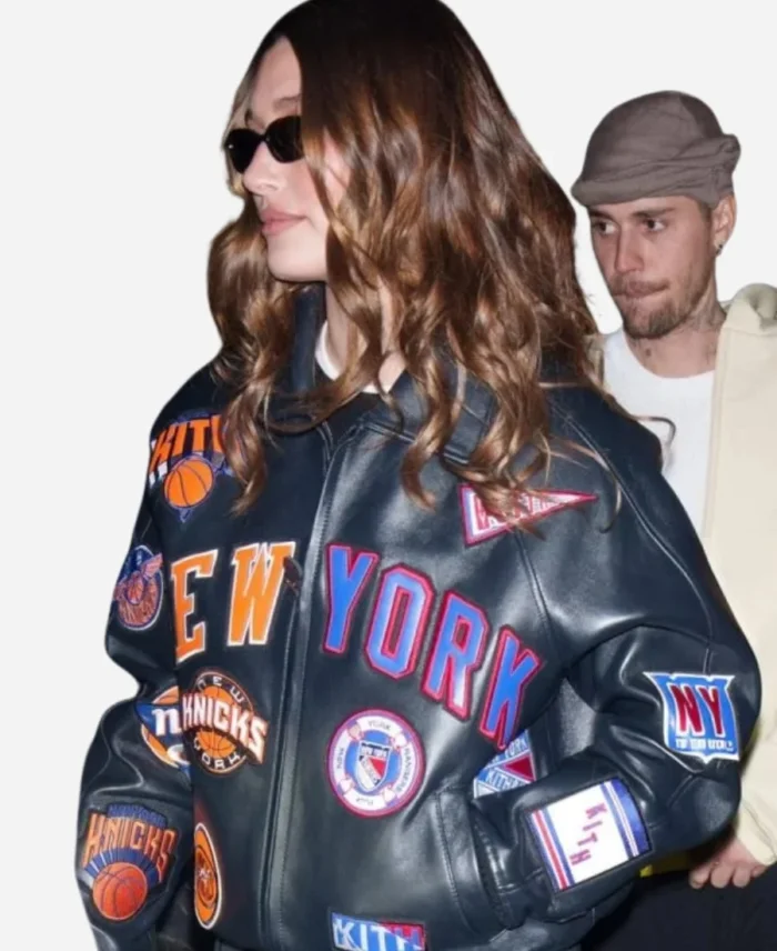 Hailey Bieber New York Knicks Leather Jacket