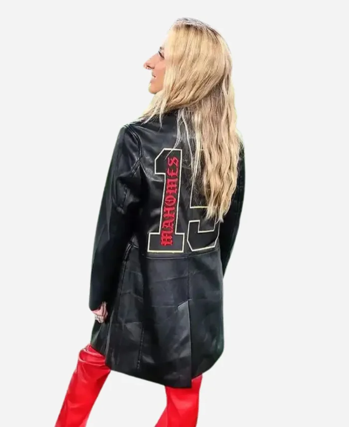 Kansas City Chiefs Brittany Mahomes Black Leather Coat For Womens