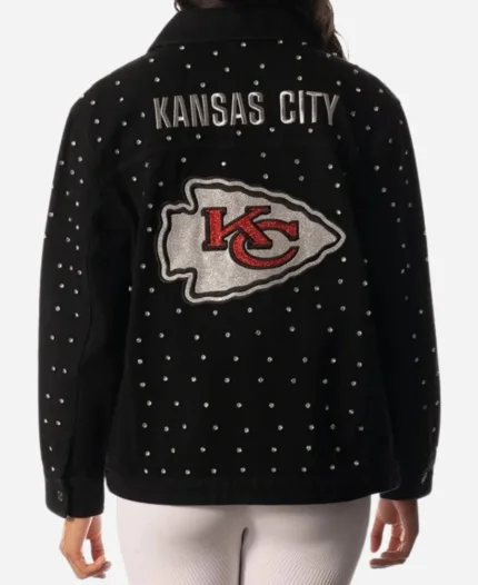 Kansas City Chiefs Rhinestone Black Denim Jacket For Sale