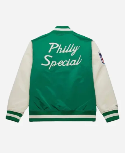 Kelly Green Philadelphia Eagles Primetime Philly Special Green Satin Full-Snap Varsity Jacket