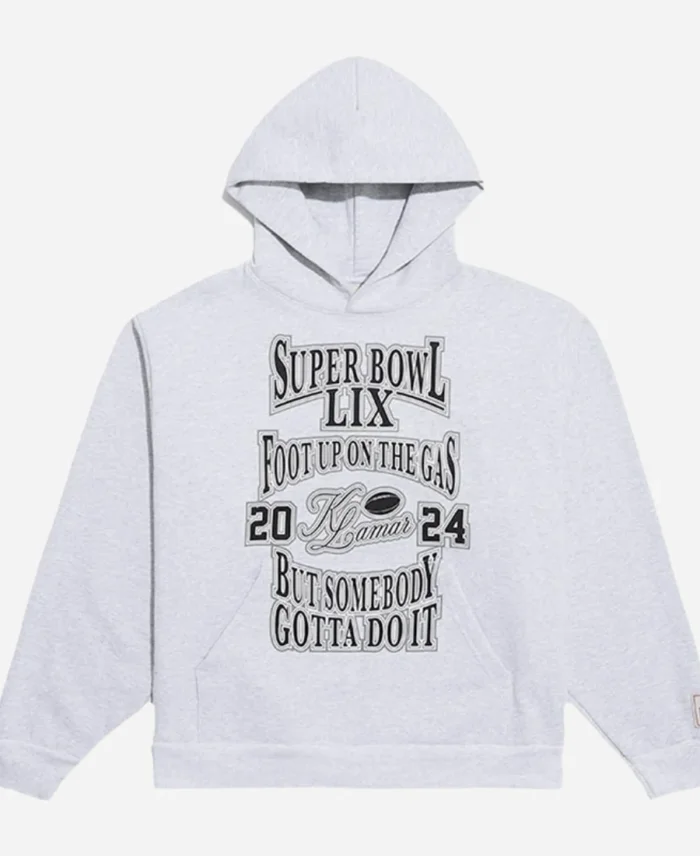 Kendrick Lamar Grey Super Bowl LIX Foot Up On The Gas White Pullover Hoodie