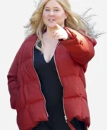 Kinda Pregnant 2025 Amy Schumer Red Puffer Jacket