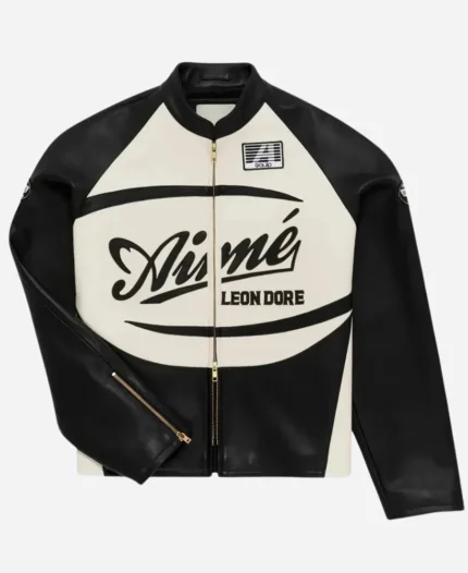 LeBron James Aime Leon Dore White And Black Motorcycle Leather Jacket