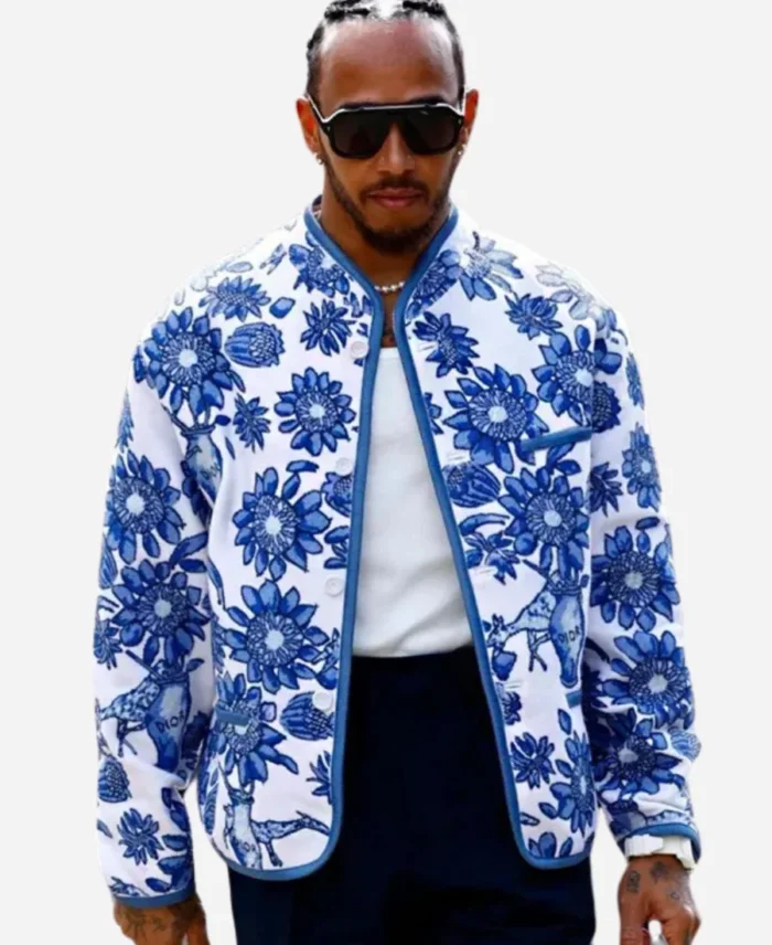 Lewis Hamilton Blue & White Floral Jacket For Sale