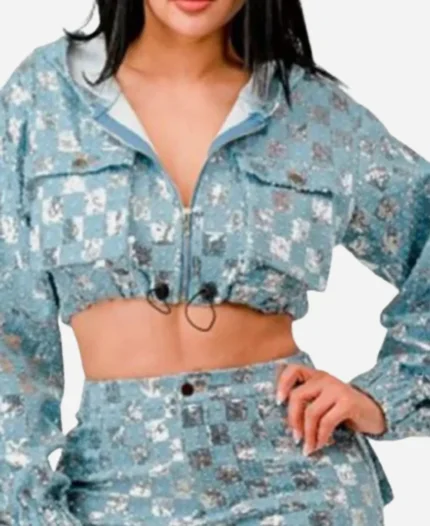 Lizze Broadway Kinda Pregnant Checkered Crop Jacket