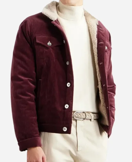 NBA Basketball Game Ben Affleck Maroon Sherpa Jacket For Sale