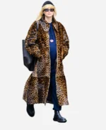 NYC 2025 Jennifer Lawrence Leopard Print Long Fur Coat For Women's