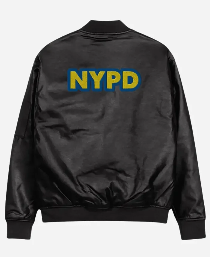 New York Police Department Faux Leather Black Bomber Jacket For Unisex