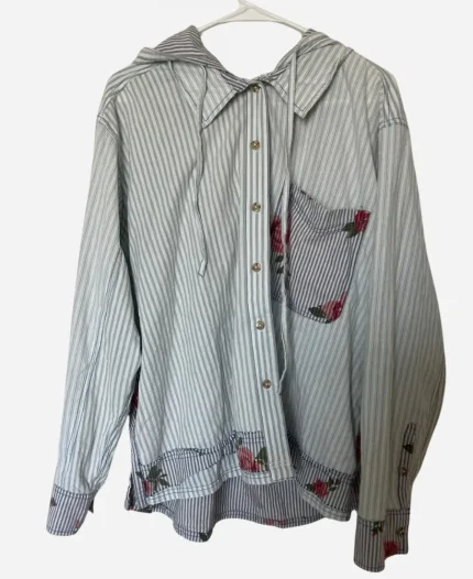 Sweet Magnolias S04 Paula Vreeland Striped & Floral Mixed Print Hooded Shirt