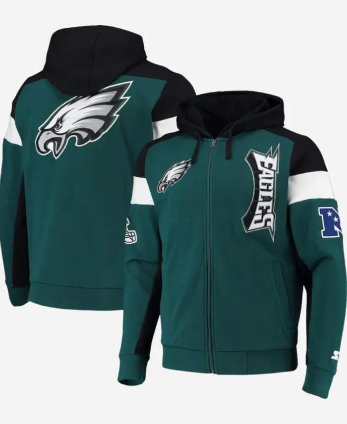 Philadelphia Eagles Green Zipper Fleece Hoodie