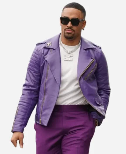 Philadelphia Eagles Jalen Hurts Purple Biker Jacket