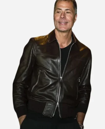 Rob Pelinka Leather Black Bomber Jacket For Sale