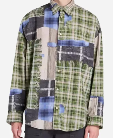 Sasha TV Series Nobody Wants This 2024 Timothy Simons Patchwork Printed Shirt