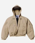 Shinzo Shige 15oz Canvas Clasp Hooded Bomber Jacket - Beige