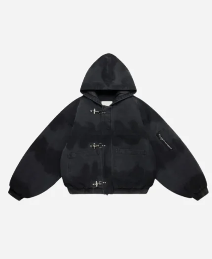 Shinzo Shige 15oz Canvas Clasp Black Bomber HoodedJacket For Unisex