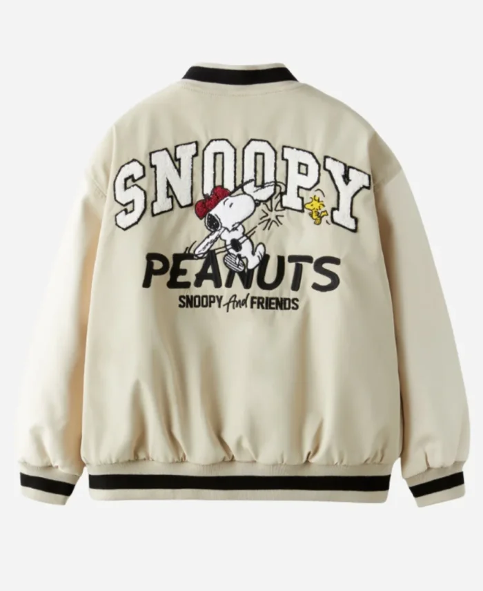 Snoopy Peanuts Beige Bomber Jacket For Sale
