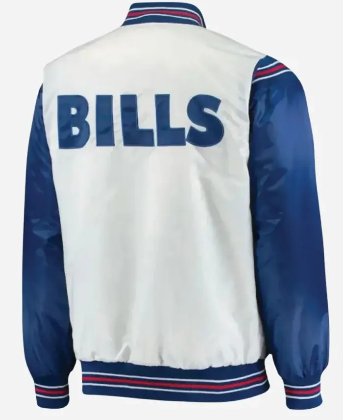 Starter Renegade Buffalo Bills Blue and White Satin Bomber Jacket