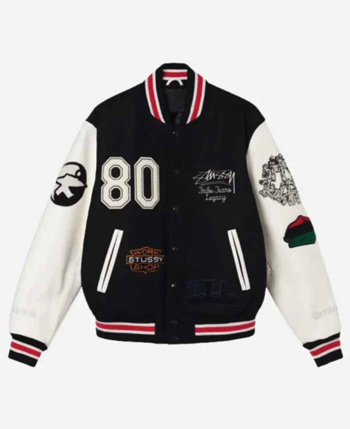 Stussy x Denim Tears TTL Black & White Varsity Bomber Jacket