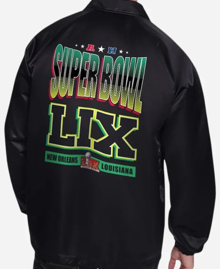 Super Bowl LIX 2025 Starter Black Coaches Satin Varsity Full-Snap Jacket