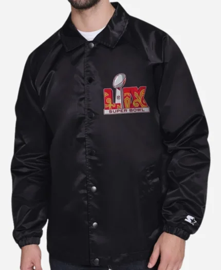 Super Bowl LIX Starter Black Coaches Satin Varsity Jacket