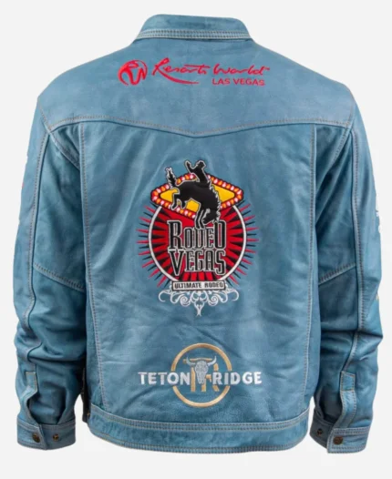 The Blue Sky Rodeo Vegas Blue Leather Jacket For Men's