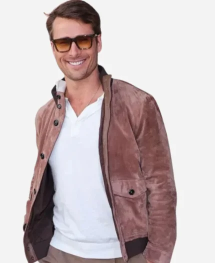 Glen Powell Drew Barrymore Show Suede Jacket