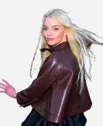 The Drew Barrymore Show Anya Taylor-Joy Brown Leather Jacket