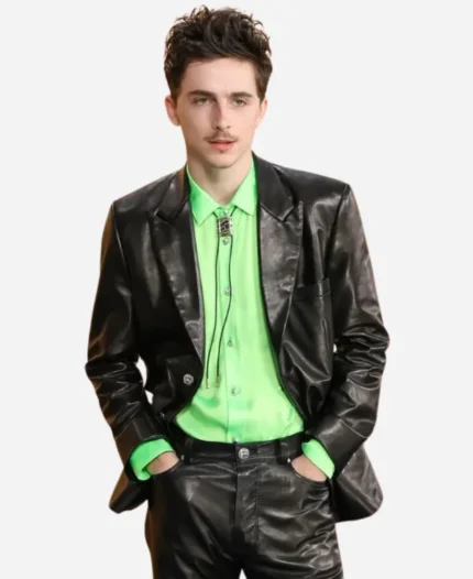 Timothée Chalamet 2025 SAG Awards Black Leather Blazer For Sale