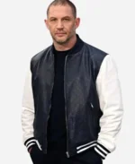 Tom Hardy The Bikeriders Premiere Black and White Leather Bomber Jacket