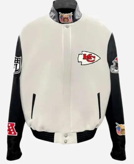 Travis Kelce Kansas City Chiefs White and Black Varsity Jacket