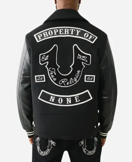  True Religion Black Biker Leather Jacket For Unisex