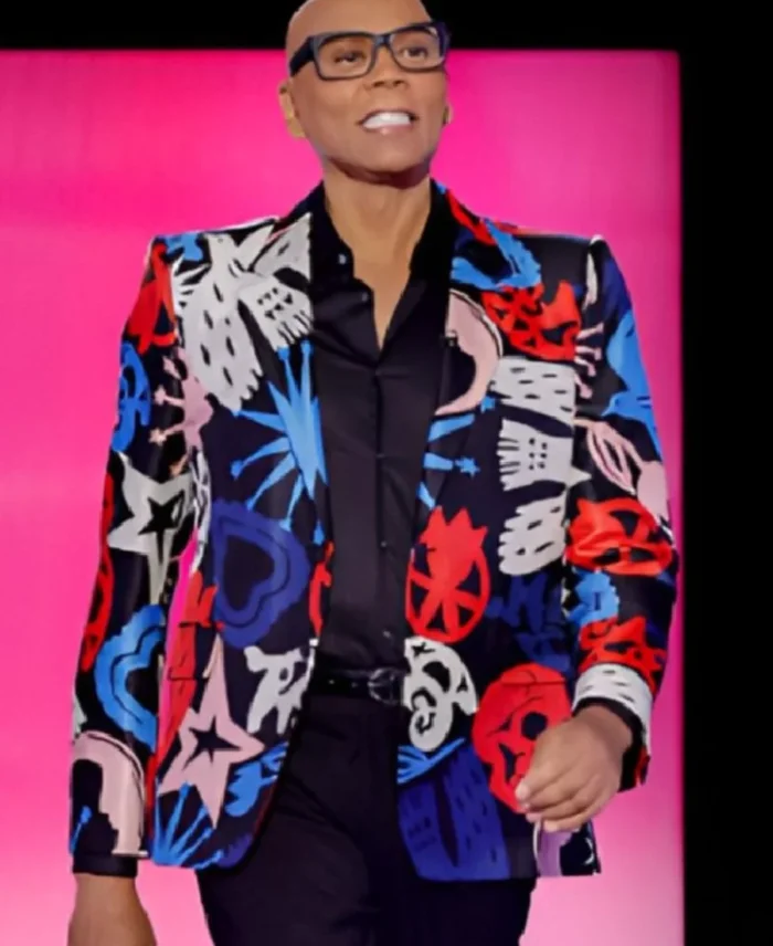 Tv Series Lingo Season 2 Rupaul Charles Black And Red Print Blazer