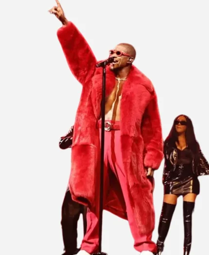 Usher 2024 Past Present Future Tour Red Faux Fur Coat