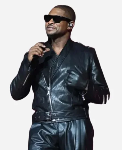 Usher Hot 107.9 Birthday Bash Black Leather Biker Jacket