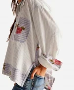 Paula Vreeland Striped & Floral Mixed Print Hooded Shirt