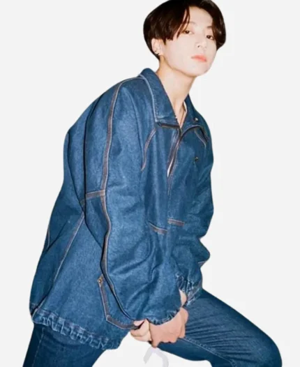 BTS Dynamite Jungkook Denim Blue Bomber Jacket