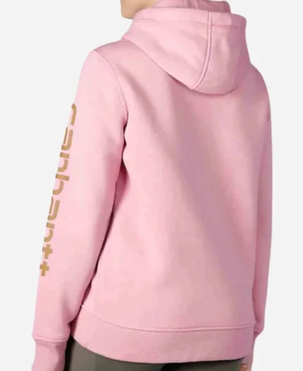 Carhartt Pink Sleeve Logo Fleece Pullover Hoodie For Unisex