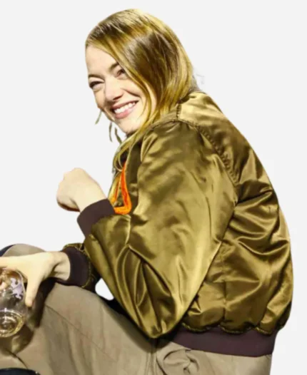 Emma Stone San Diego Padres Brown Satin Bomber Jacket For Sale