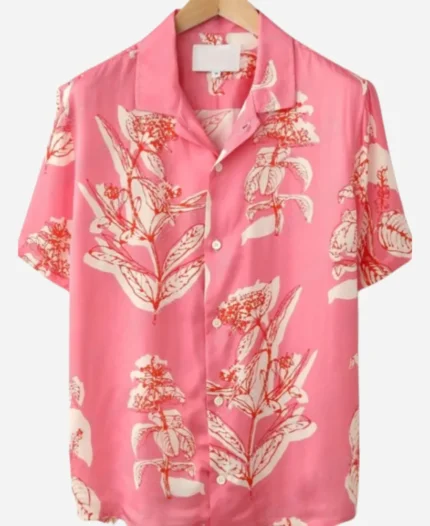 Hot Ones Show Chris Hemsworth Pink Viscose SS Camp Shirt For Sale
