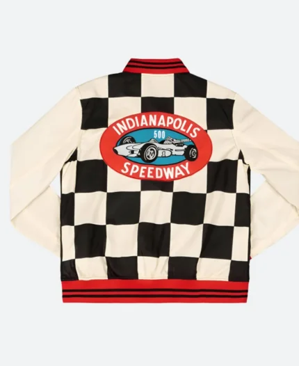 IMS Indianapolis Motor Speedway 500 Checkered Flag Black & White Varsity Jacket