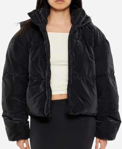 Ice Season 1 Harlem Black Velour Hooded Puffer Jacket For Sale