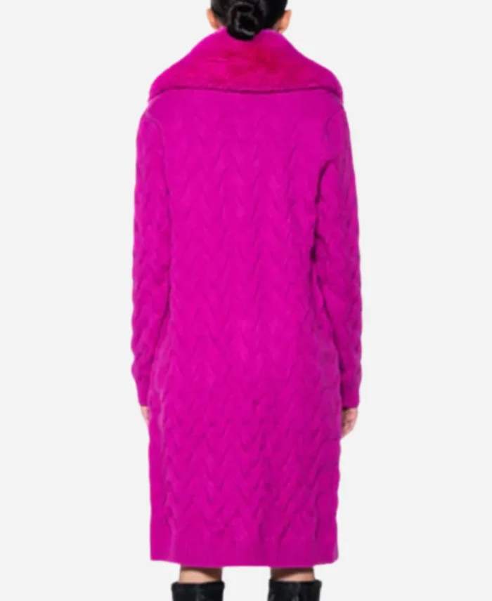 Kosha Patel Will Trent S03 Pink Fur Trim Knitted Trench Coat