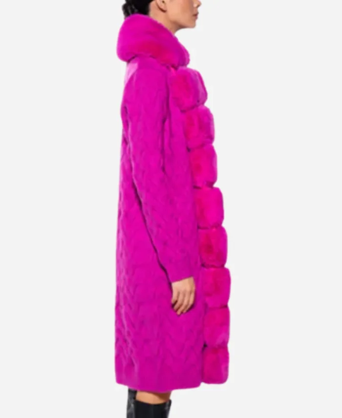 Kosha Patel Will Trent S03 Pink Fur Trim Knitted Trench Coat For Sale