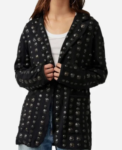 Millie Brady TV Series Surface Season 2 Eliza Black Coin Applique Jacket For Sale