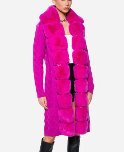 TV-Series Will Trent Season 03 Kosha Patel Faux Fur Trim Pink Knitted Trench Coat