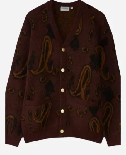 Télématin Brown Printed Wool-Blend Cardigan For Sale