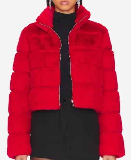 The Today Show Savannah Guthrie Red Fur Cropped Jacket For Sale