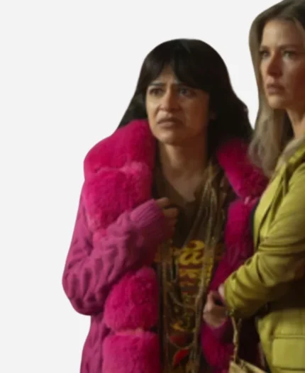 Will Trent S03 Kosha Patel Pink Fur Trim Knitted Trench Coat