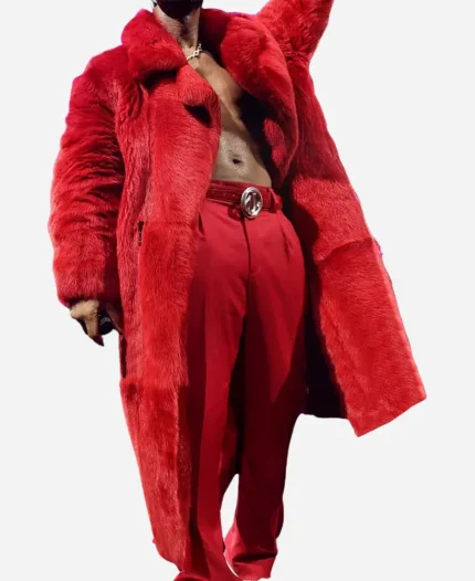 2024 Past Present Future Tour Usher Red Faux Fur Coat For Sale
