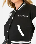 Above and Beyond Black and White Crop Varsity Bomber Jacket For Women’s